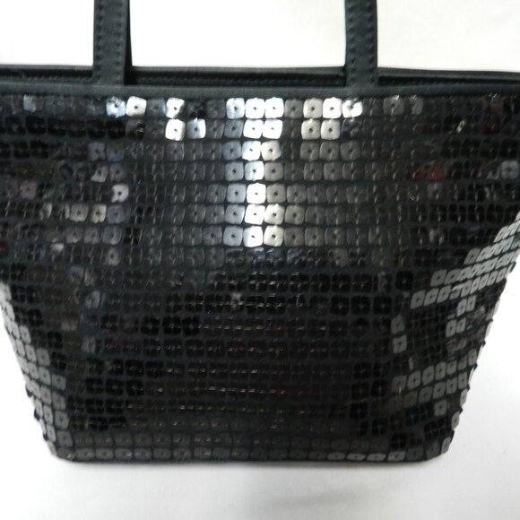 Ann Taylor Vintage black Sequin handbag purse zip top Special Occasion Small - Picture 4 of 11